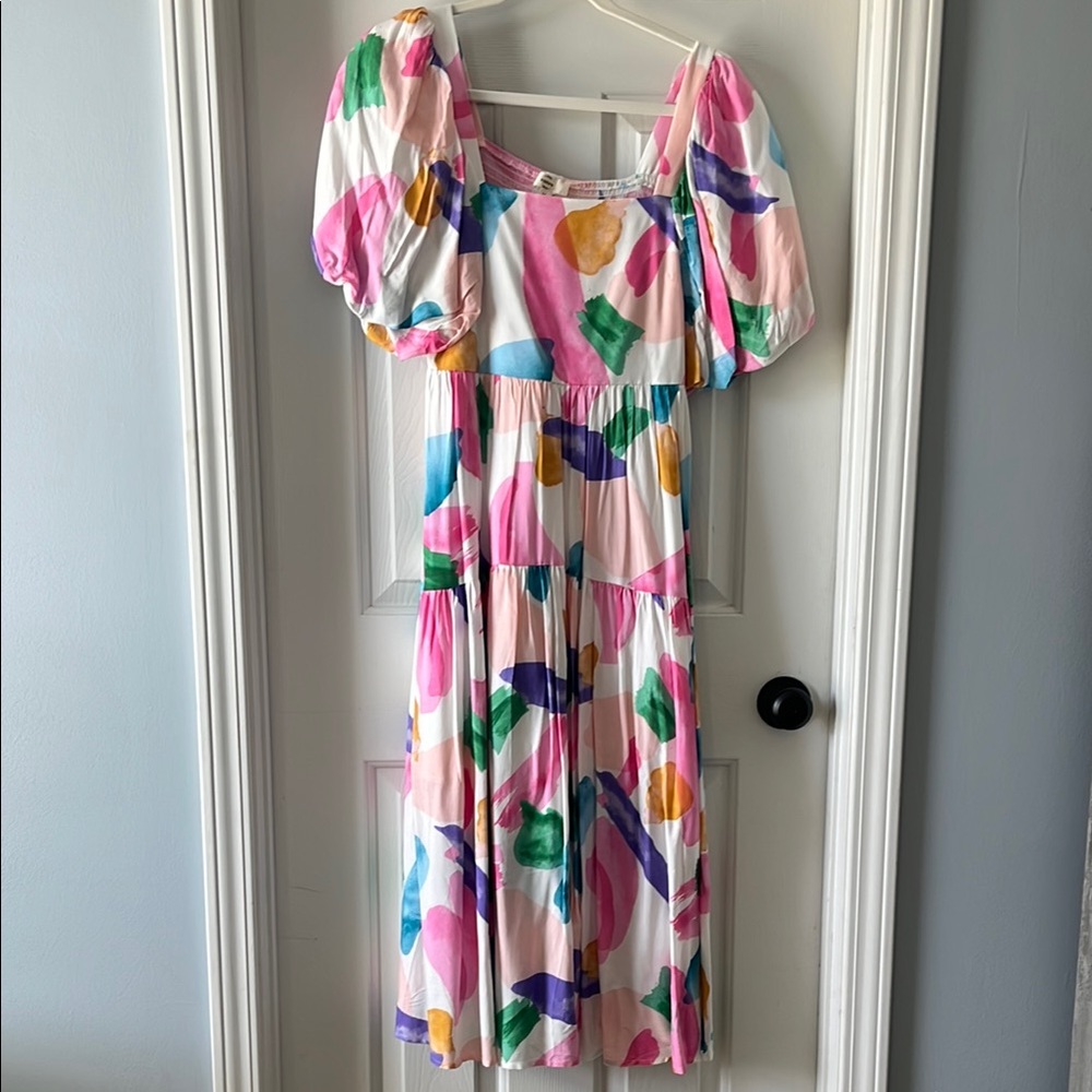 Colorful Puff Sleeve Dress